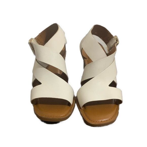 Franco sarto Cymbal ivory cream Genuine Leather block heel open toe sandals 7 - Picture 2 of 5